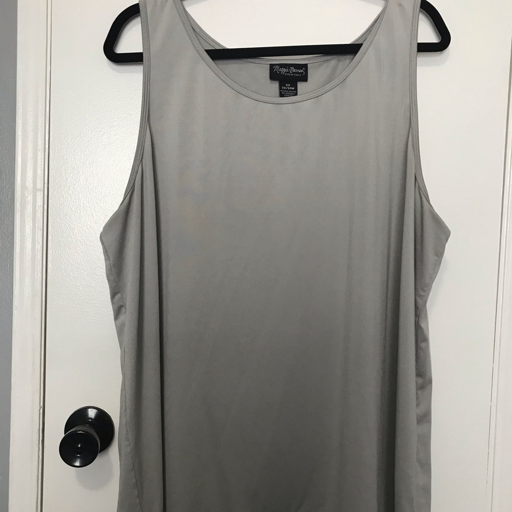 Maggie Barnes silver shiny knit tank top